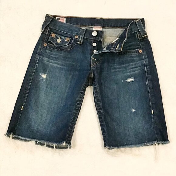 True Religion 24 (0) Riley Women’s Denim Bermuda Jeans Shorts Cutoffs Low Rise - Picture 10 of 10